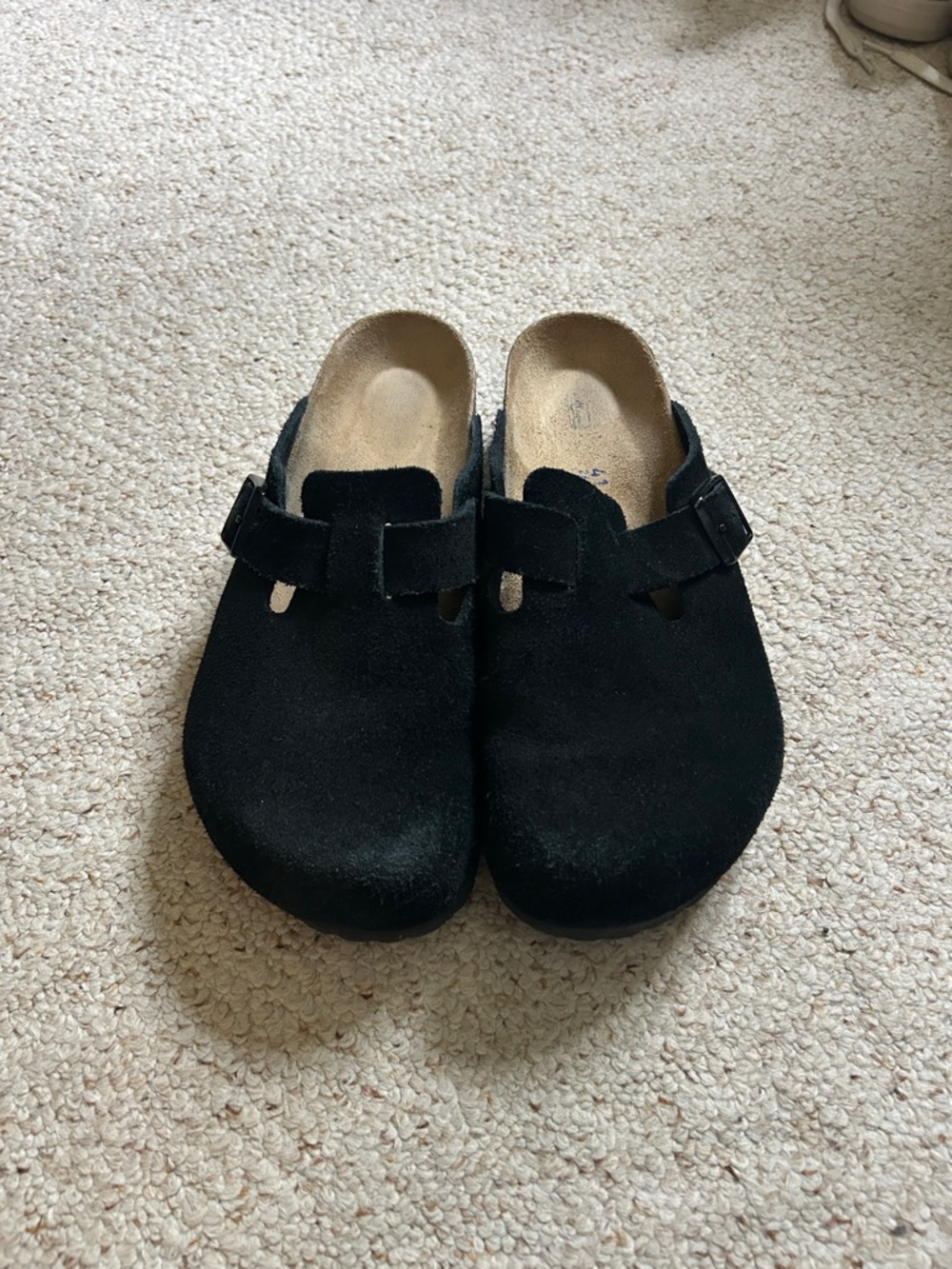 Wide Black Suede Birkenstock Boston Clogs size 41
